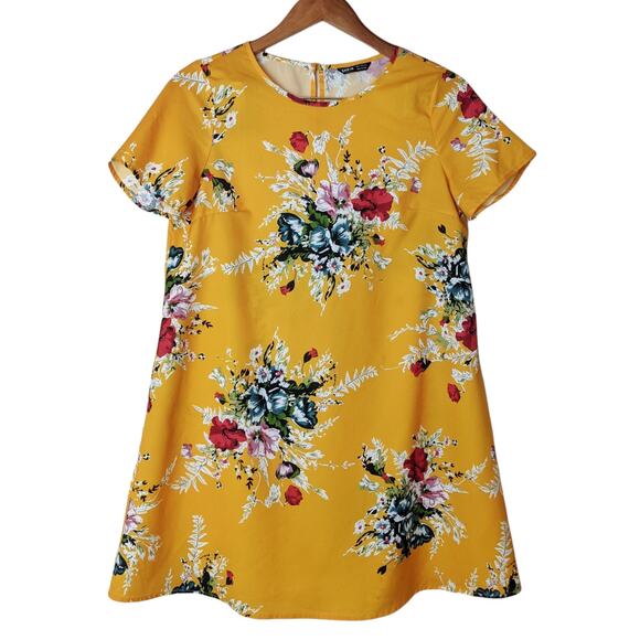 SHEIN Yellow Floral Shift Dress Size Small - Picture 4 of 11